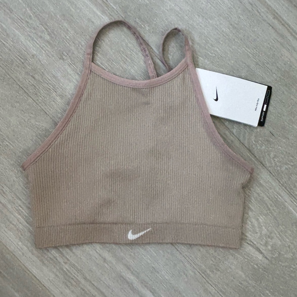 Nike Women's Ribbed Indy Sports Bra - Tan XS NEW
